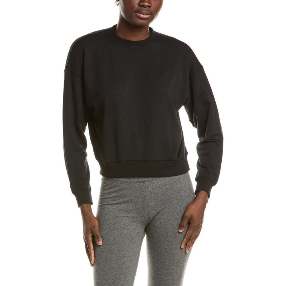 Johnny Was Womens Newport Cropped Raglan Crewneck Top, Black